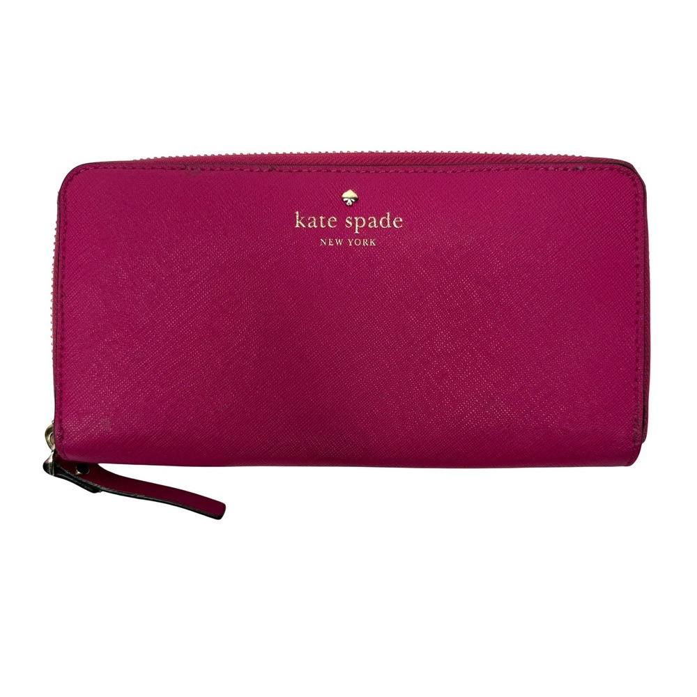 Kate Spade New York Fuchsia Pink Saffiano Leather Zip Around Continental Wallet